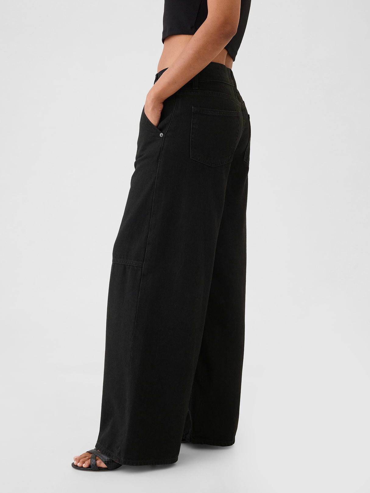 Mid Rise Denim Stripe Baggy Jeans - Black noir