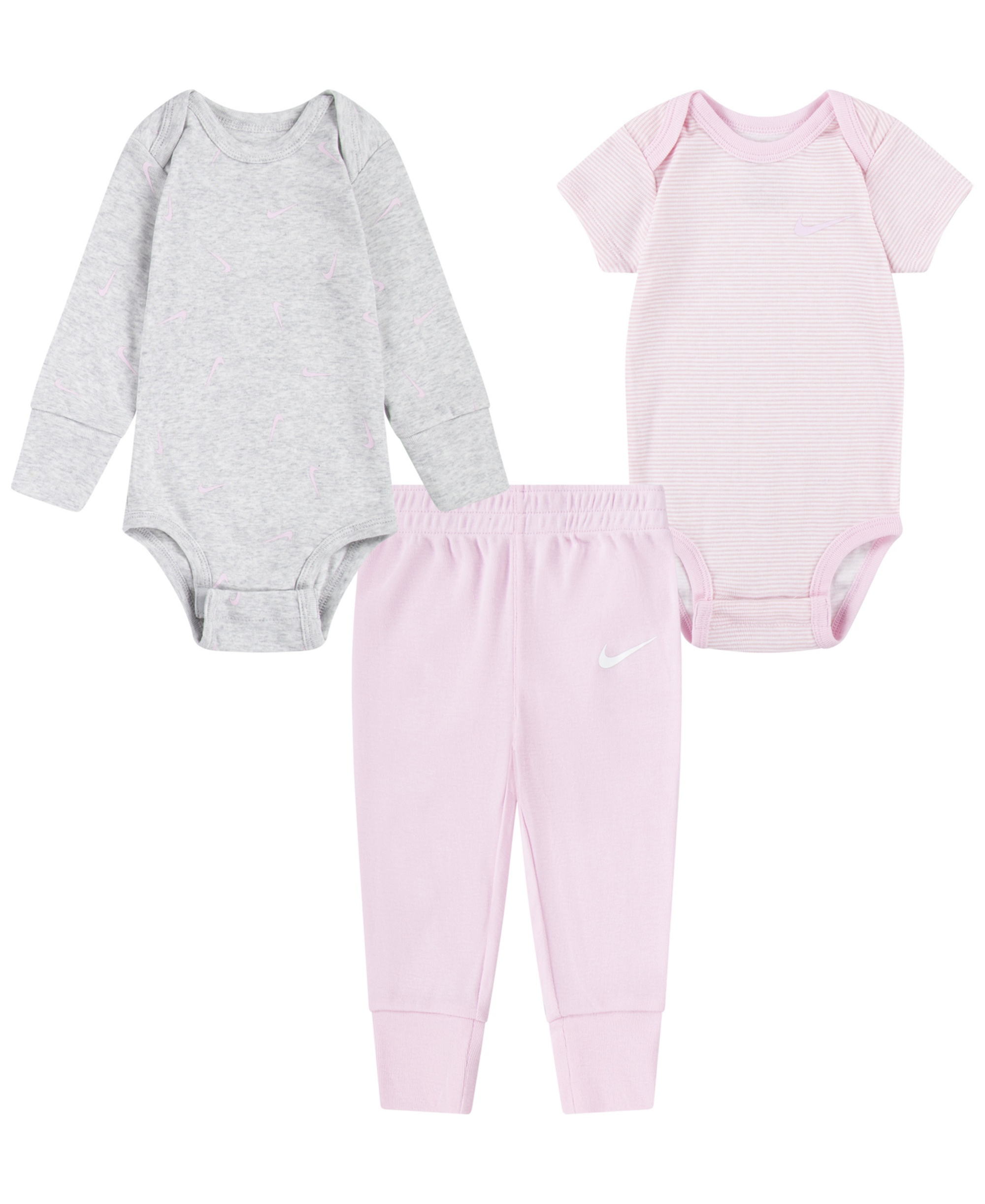 Nike Baby Boys' and Girls' Crewneck Bodysuits and Pants, 3-Piece Set - Gray/Pink
