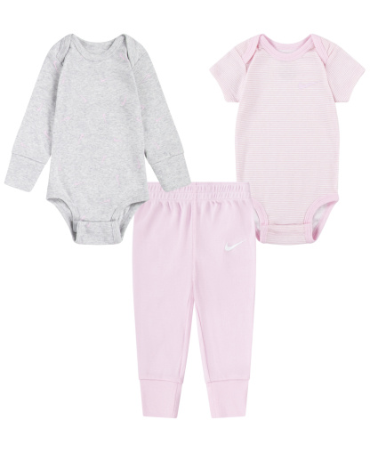Nike Baby Boys' and Girls' Crewneck Bodysuits and Pants, 3-Piece Set - Gray/Pink