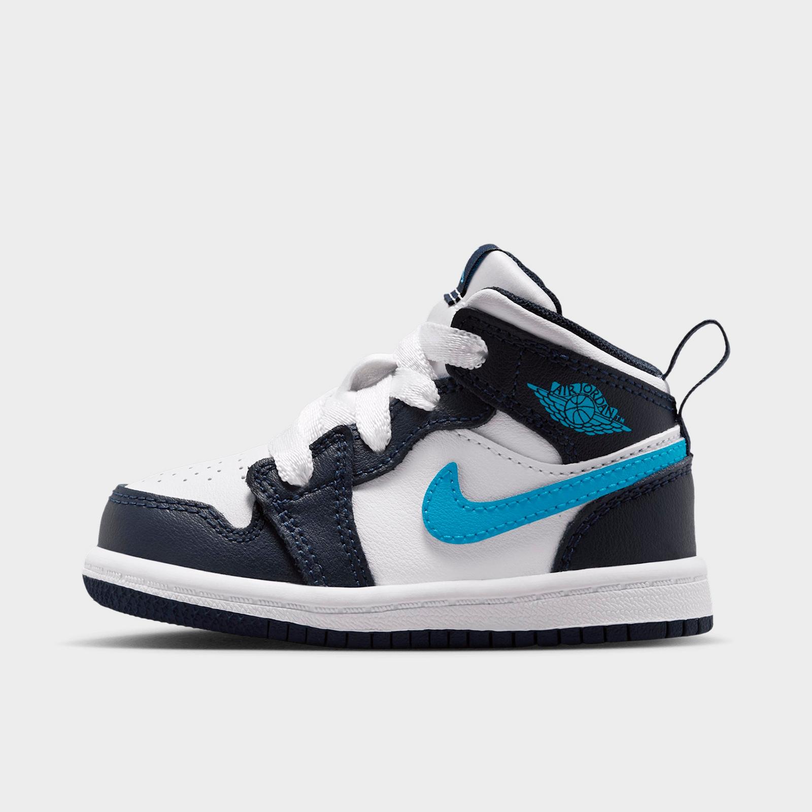 Kids' Toddler Air Jordan Retro 1 Mid Casual Shoes - Obsidian/White/Dark Powder Blue - view 1