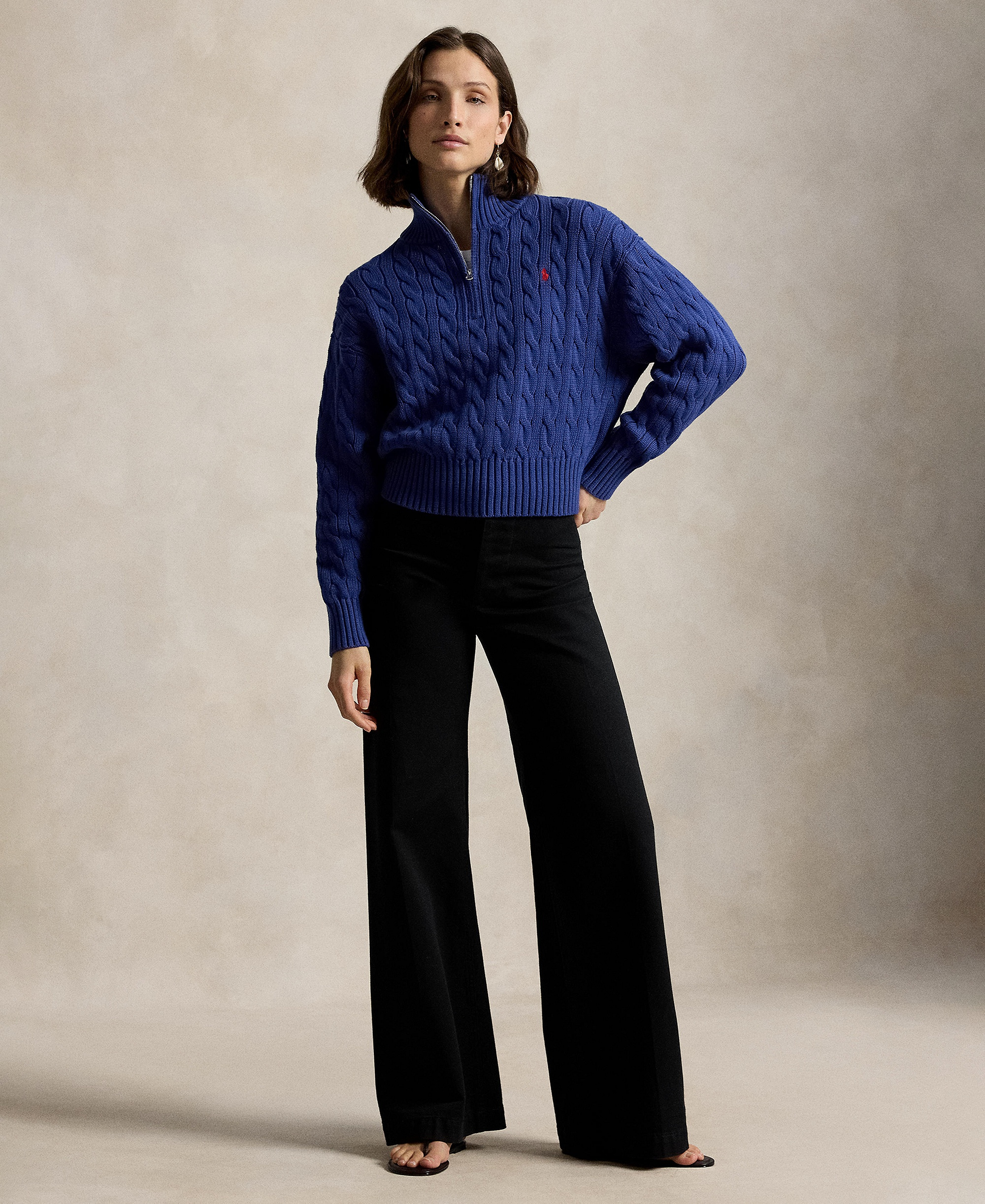 Polo Ralph Lauren Women's Cable-Knit Cotton Quarter-Zip Sweater - Charter Blue