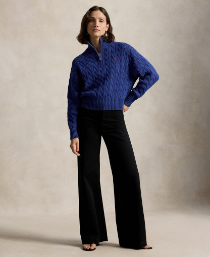 Polo Ralph Lauren Women's Cable-Knit Cotton Quarter-Zip Sweater - Charter Blue