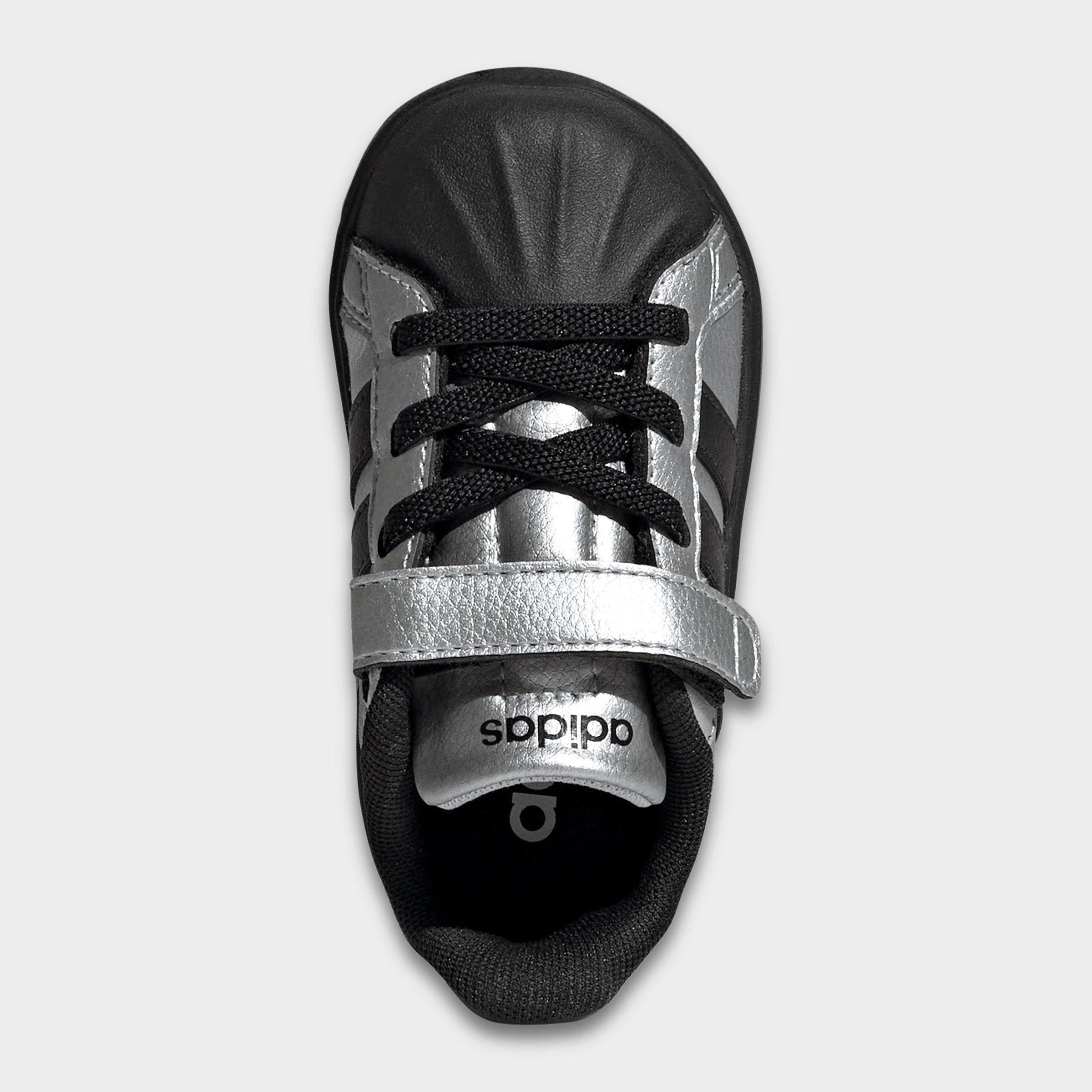 Kids' Toddler adidas Streettalk Hook-And-Loop Stretch Lace Casual Shoes - Silver Metallic/Core Black/Silver Metallic - Top view