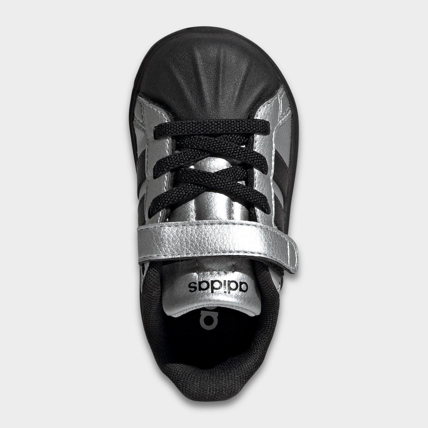 Kids' Toddler adidas Streettalk Hook-And-Loop Stretch Lace Casual Shoes - Silver Metallic/Core Black/Silver Metallic - Top view