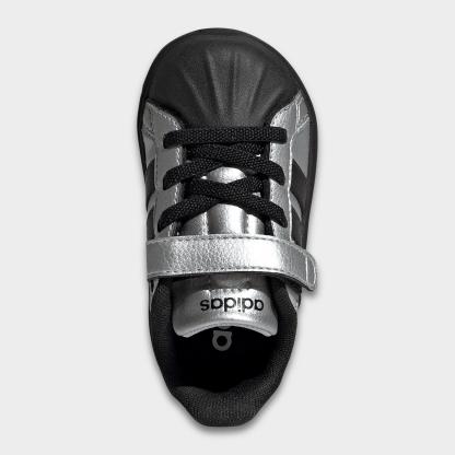 Kids' Toddler adidas Streettalk Hook-And-Loop Stretch Lace Casual Shoes - Silver Metallic/Core Black/Silver Metallic - Top view