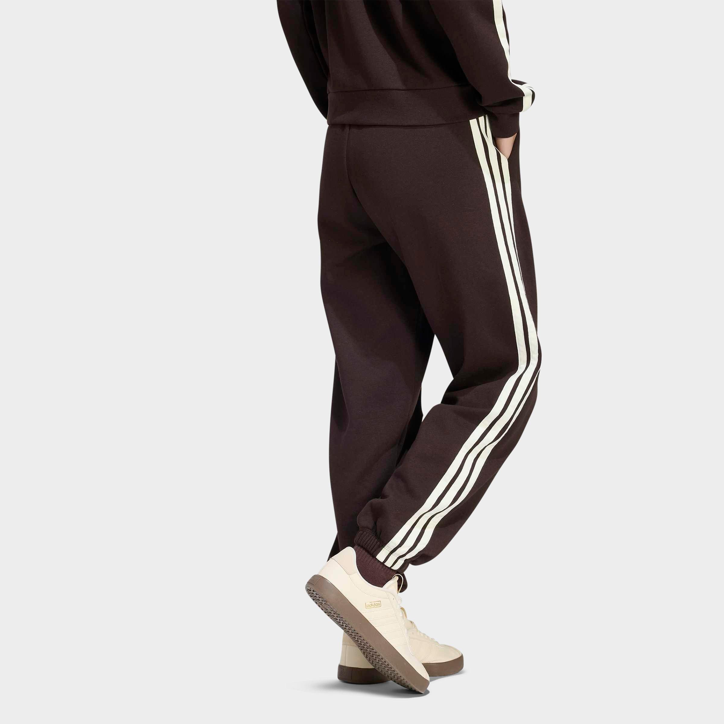 Women's adidas Essentials 3-Stripes Fleece Loose Pants - Aurora Coffee/Ivory