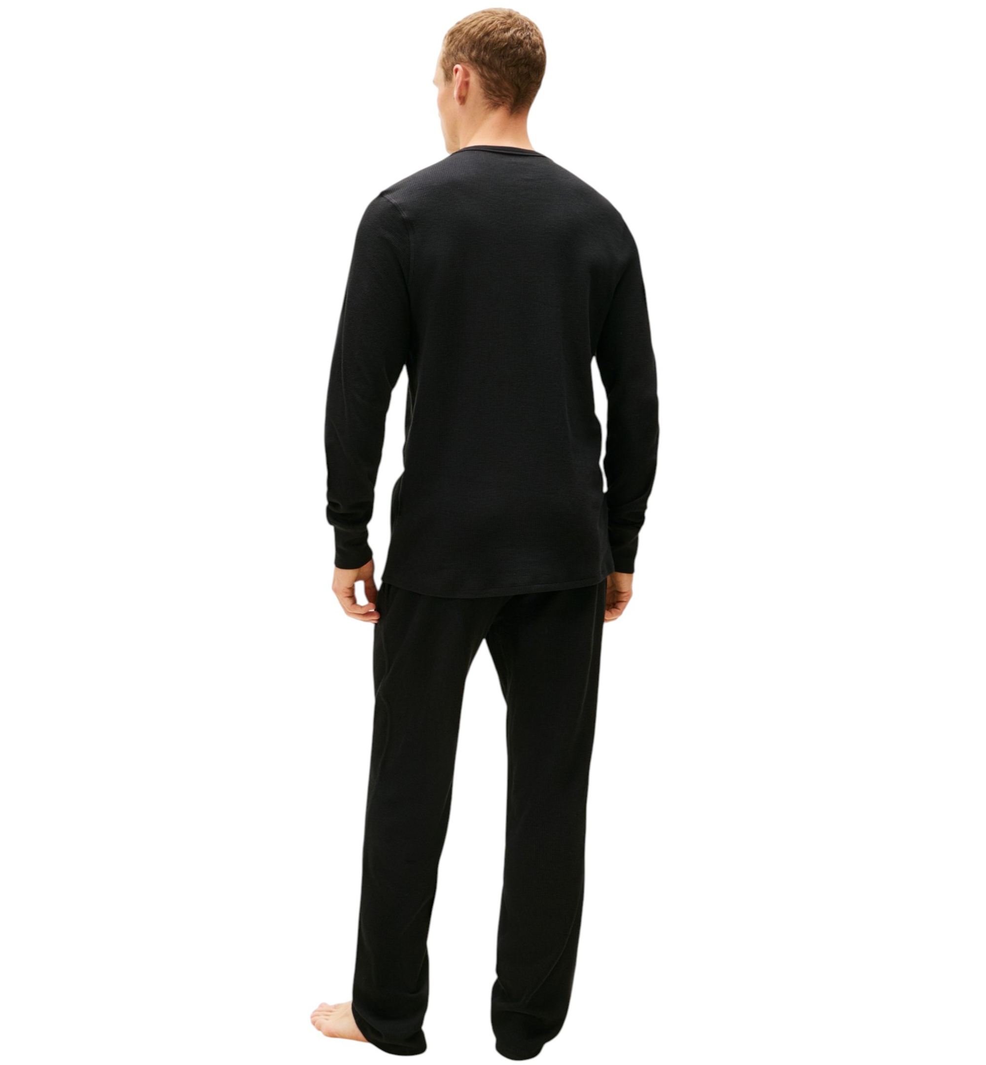Tommy Hilfiger Men's Core Flag Long-Sleeve Crewneck Cotton Pajama T-Shirt - Black