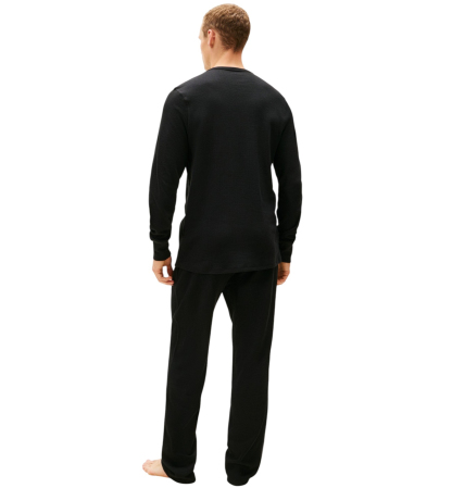 Tommy Hilfiger Men's Core Flag Long-Sleeve Crewneck Cotton Pajama T-Shirt - Black