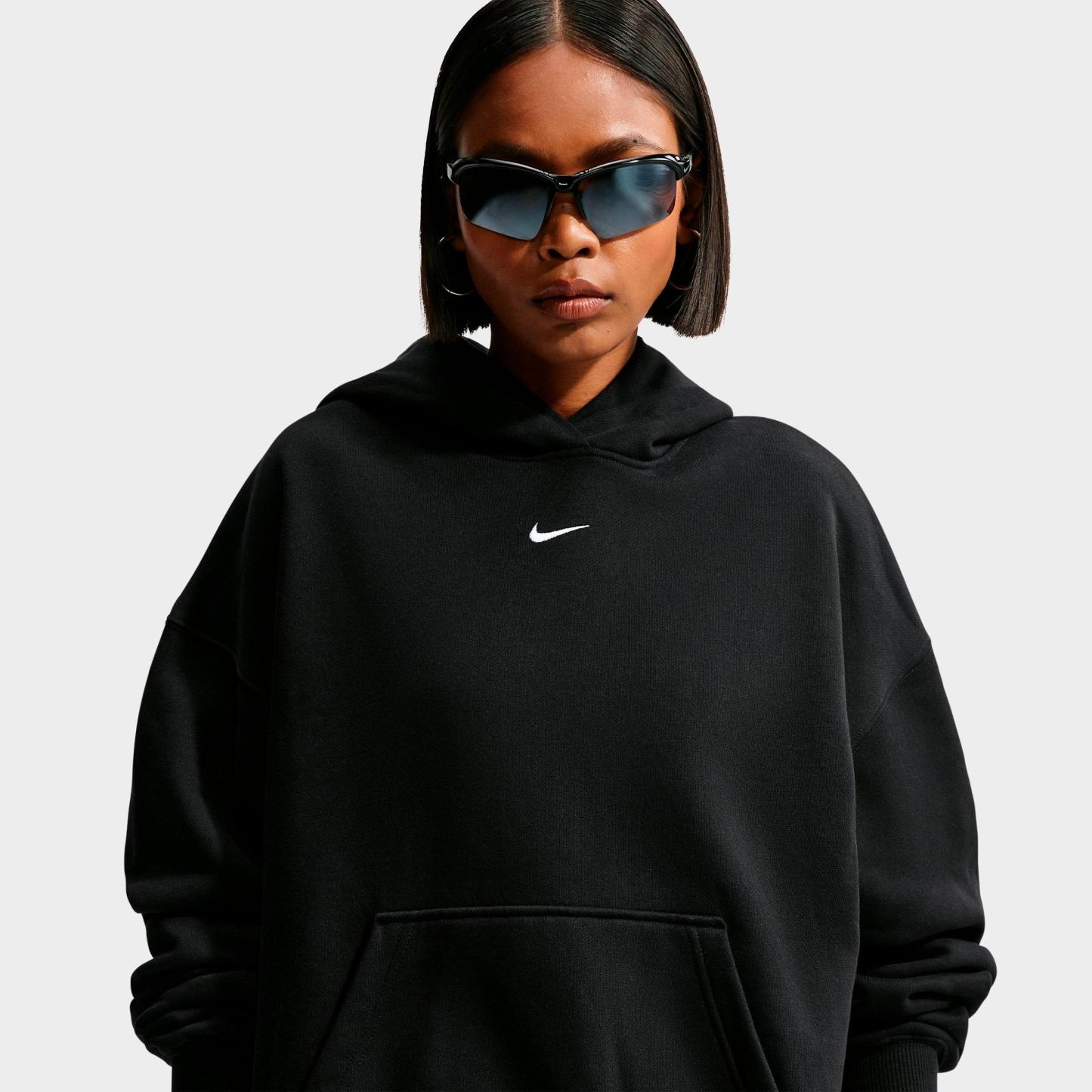Women's Nithtke Studio Fleece Medium-Weight Camo Oversized Pullover Hoodie - Total Black/Sail