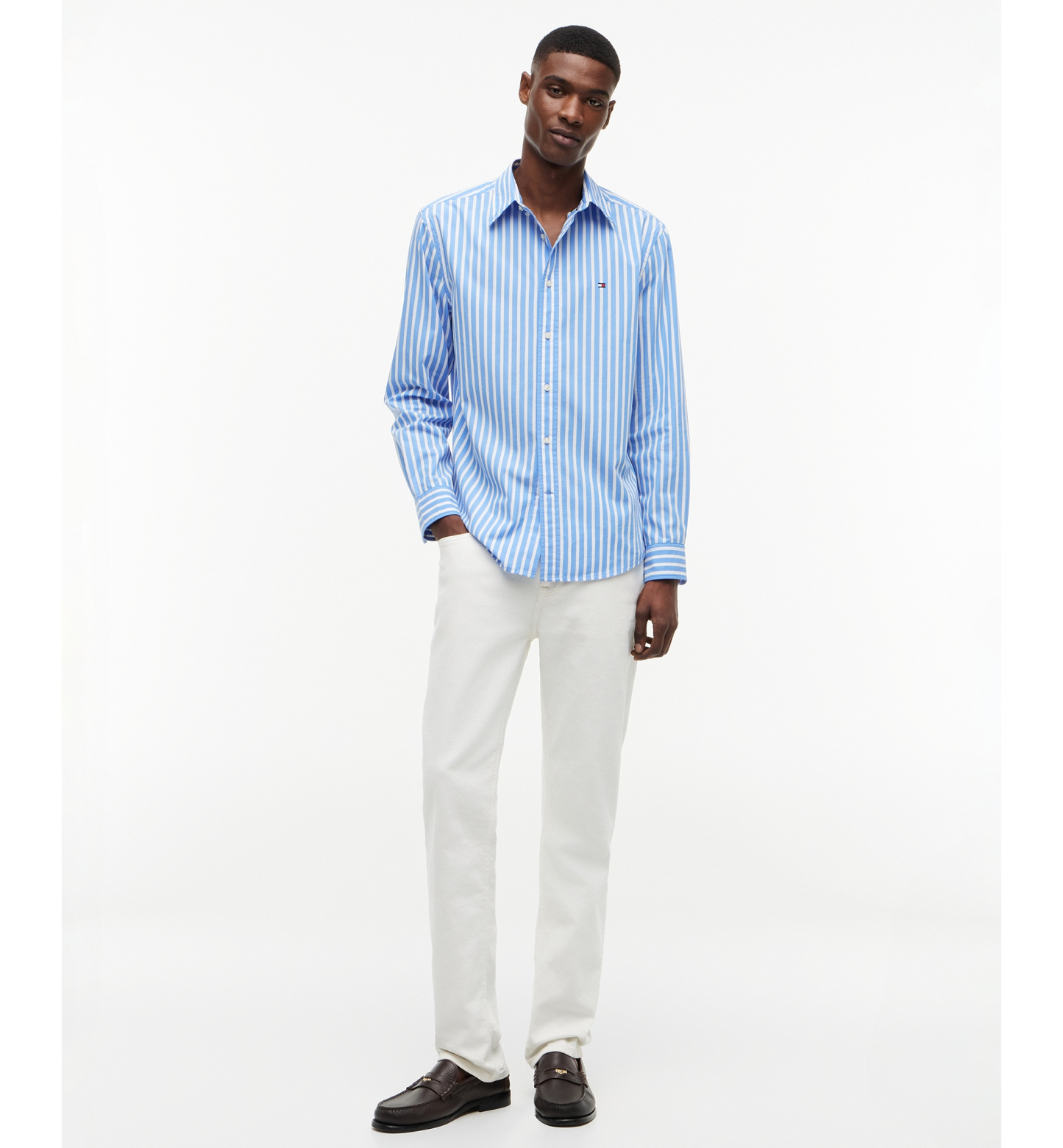 Tommy Hilfiger Regular-Fit Men's Flex Poplin Stripe Shirt - Blue Spell / Stripe