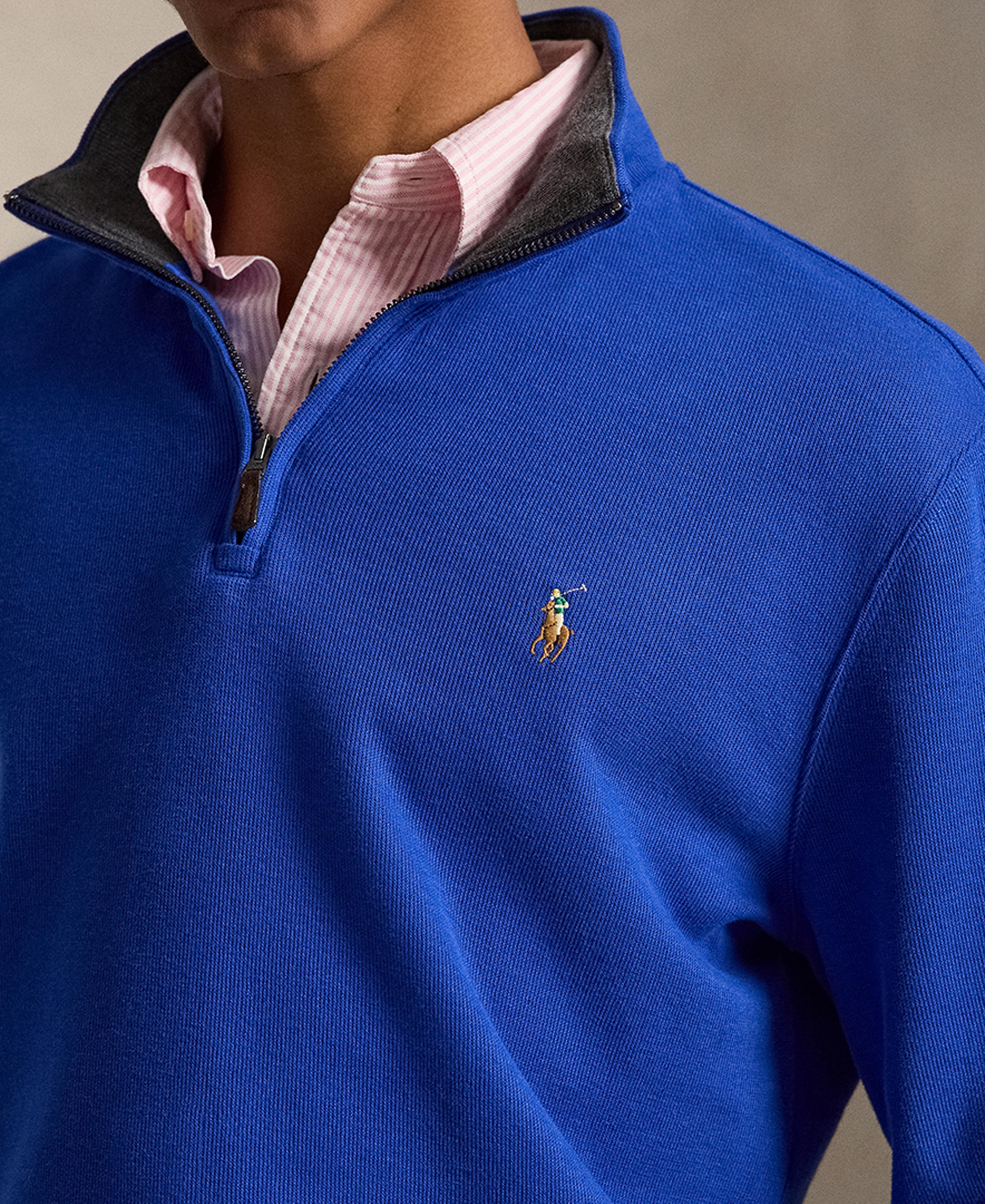 Polo Ralph Lauren Men's Estate-Rib Cotton Quarter-Zip Sweater - Sapphire Star/Barclay Heather Int