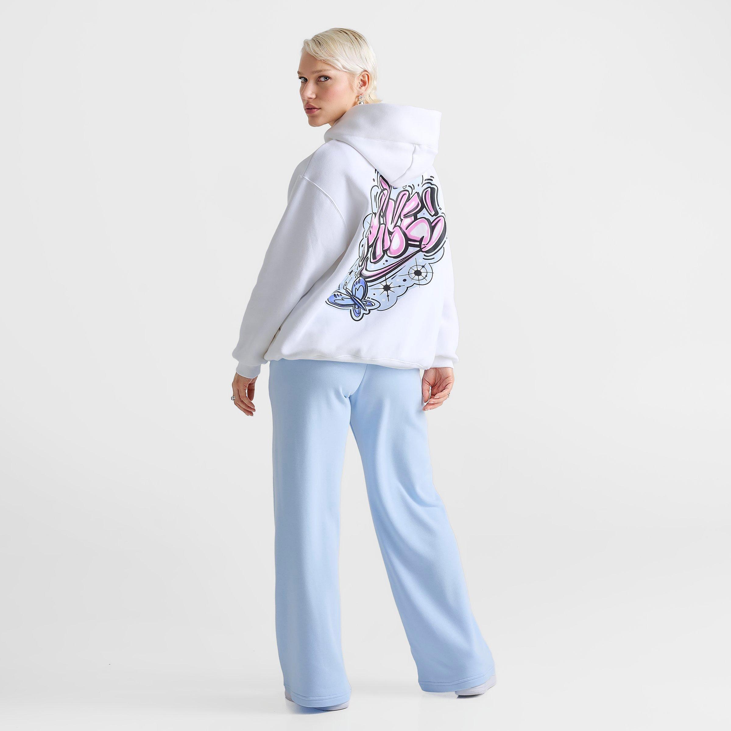 Women's Nithtke Sportswear Phoenix Fleece Airbrushed Oversized Pullover Hoodie - White/Lapis