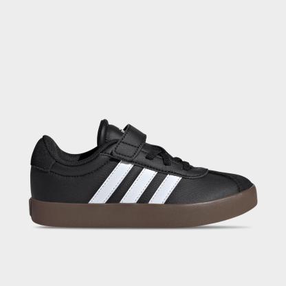 Little Kids' adidas VL Court 3.0 Hook-And-Loop Casual Shoes - Black/White - Left shoe facing left. Outside of the shoe.