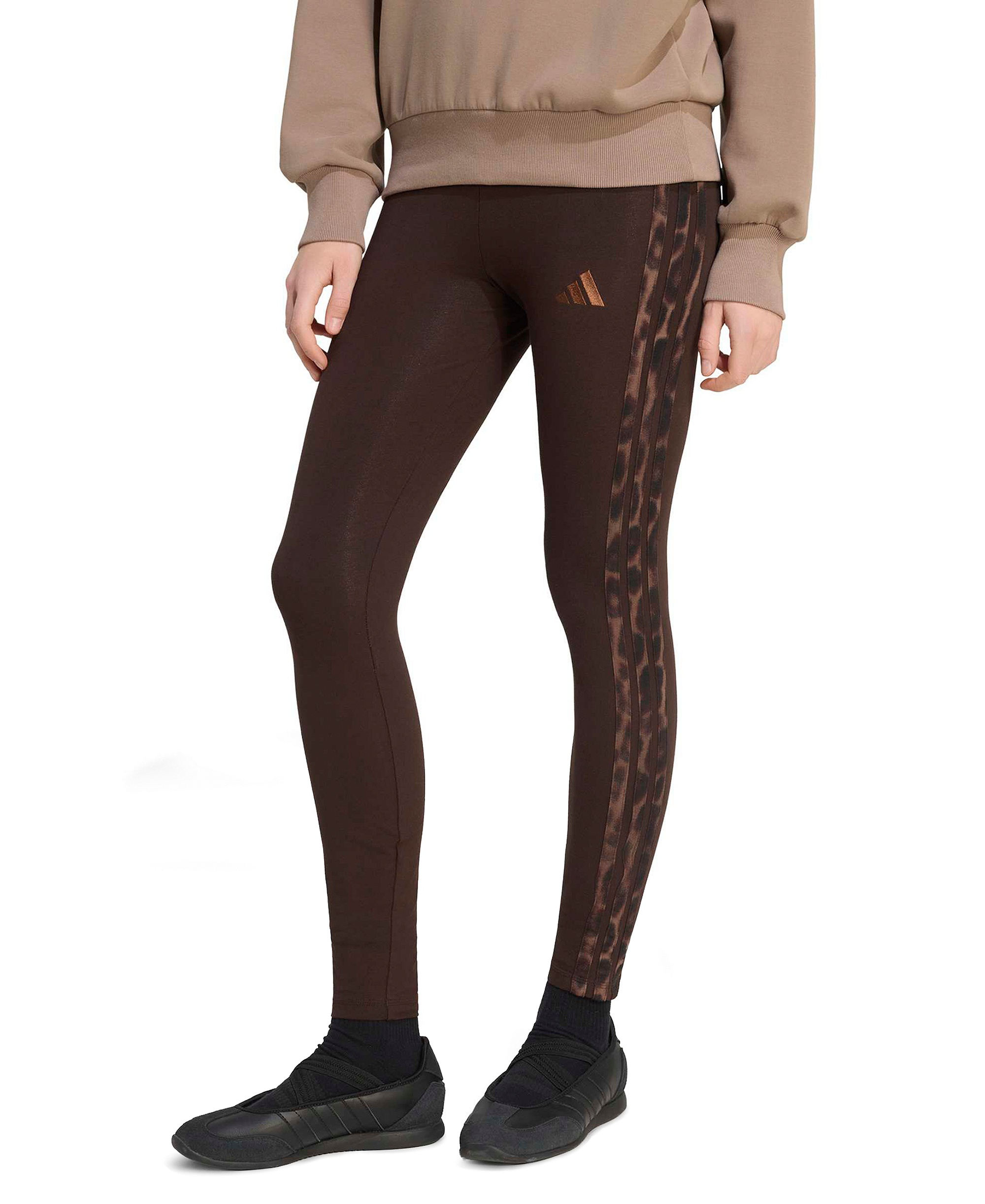 adidas Women's Seasonal Essentials Animal Print 3-Stripes Leggings - Aurora Coffee/Multicolor/Preloved Brown