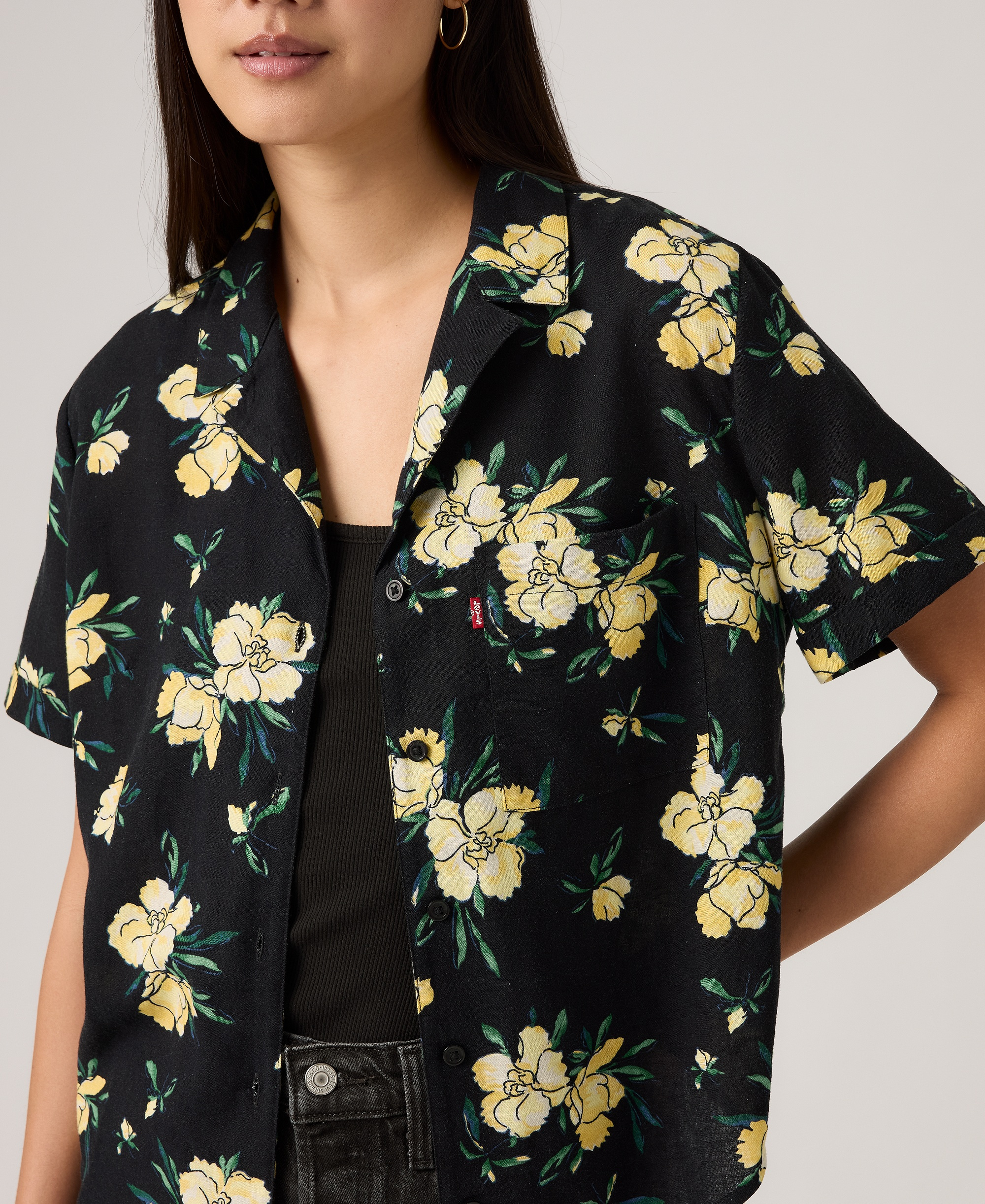 Levi's Women's Bennie Short-Sleeve Camp Shirt - Blake Brushstroke Floral Rattan