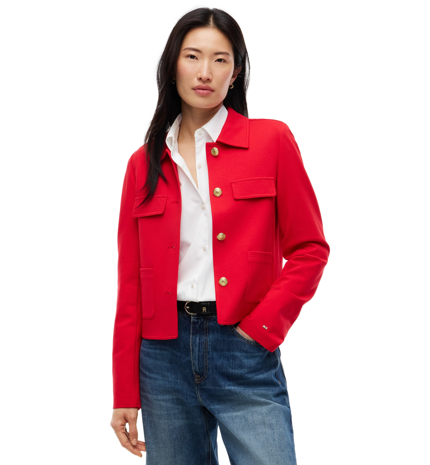 Tommy Hilfiger Women's Ponte Knit Band Collar Jacket - Primary Red