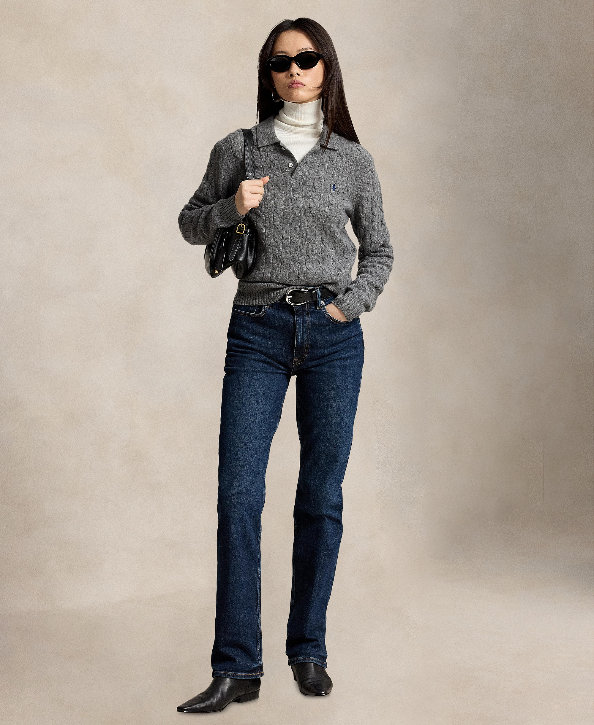 Polo Ralph Lauren Women's Cable-Knit Long-Sleeve Wool-Cashmere Sweater - Flannel Grey Heather