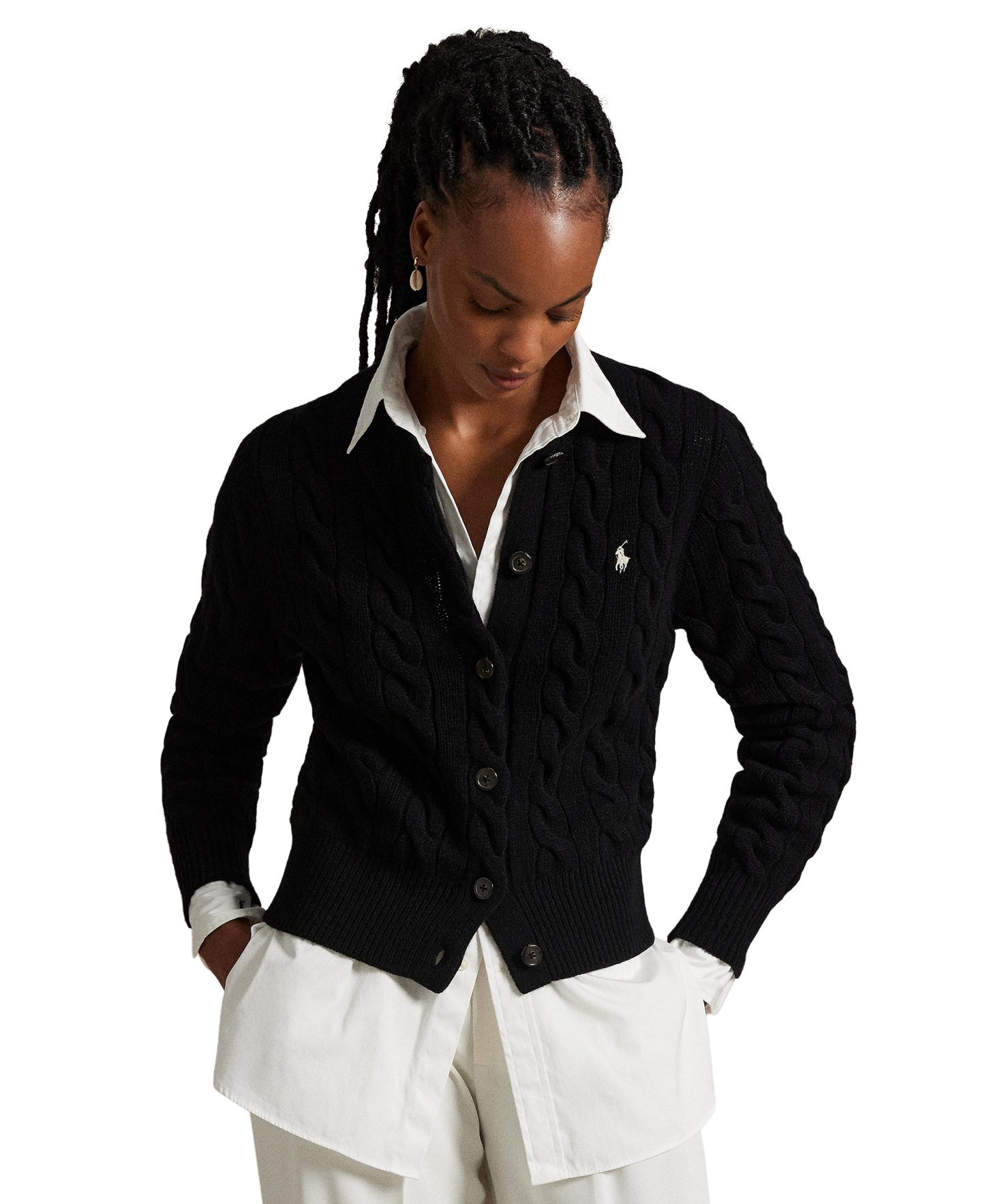 Polo Ralph Lauren Women's Cable-Knit Wool-Cashmere Cardigan Sweater - Polo Black