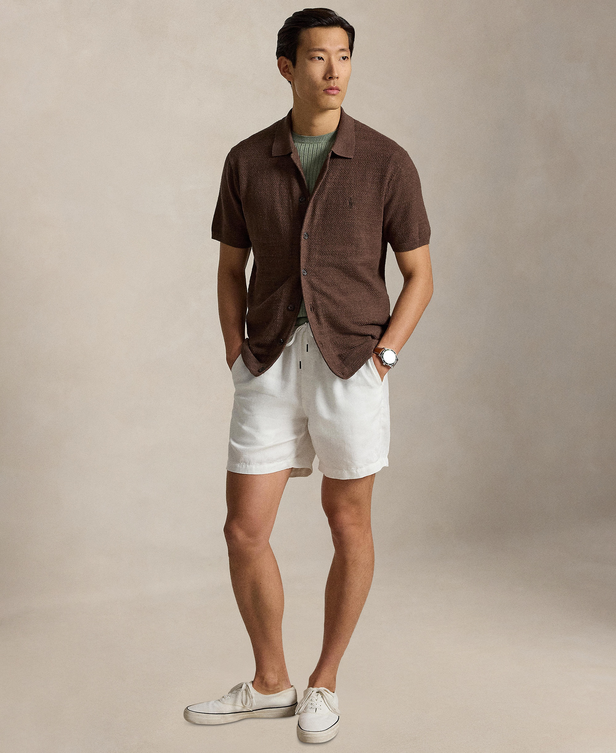 Polo Ralph Lauren Men's Cotton-Linen Cardigan Shirt - Nutmug Brown Heather