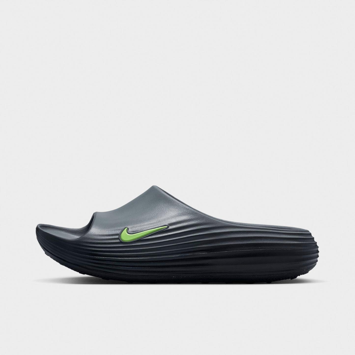 Men's Nithtke ReactX Rejuven8 Slide Sandals - Cool Grey/Black/Volt - Left shoe facing left. Outside of the shoe.