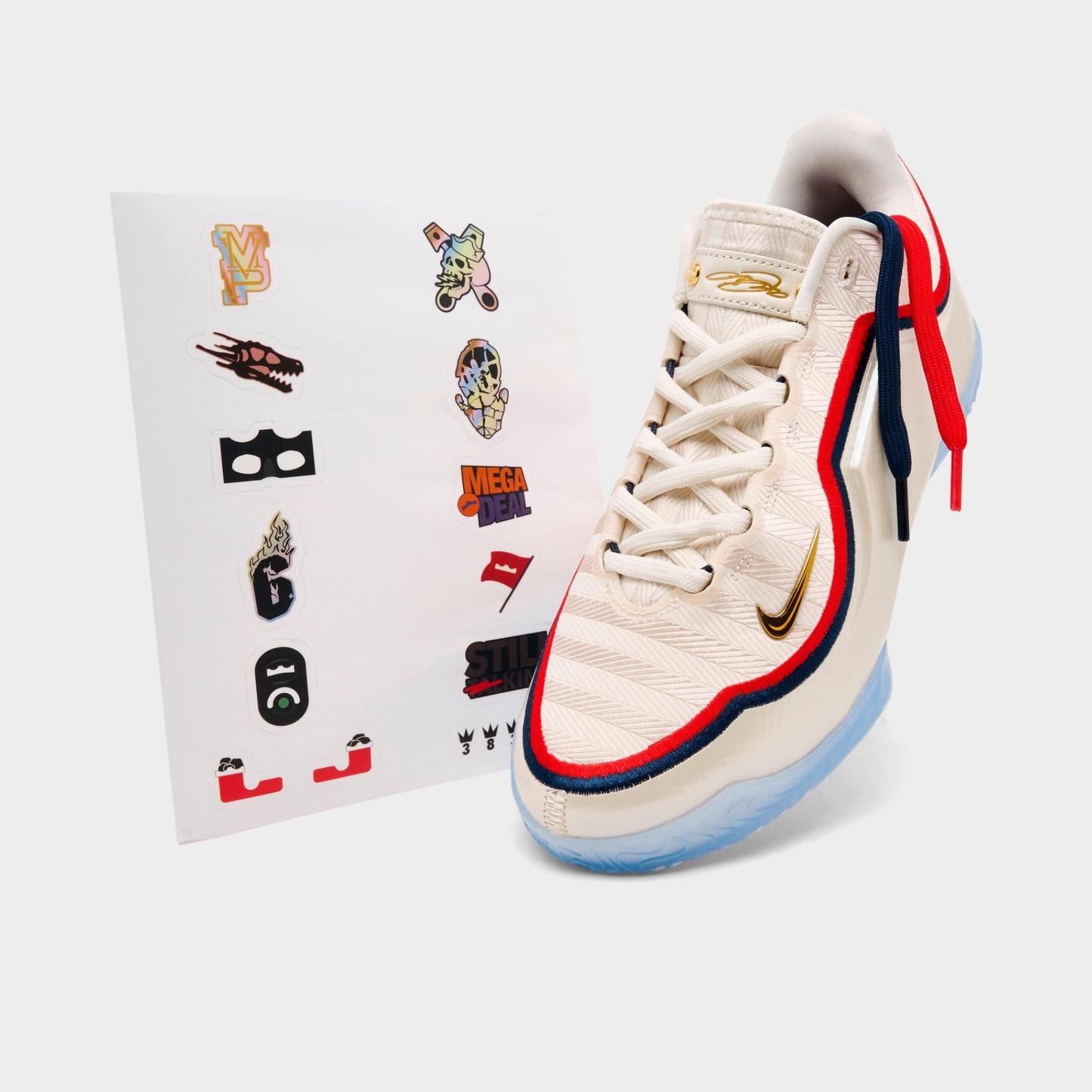 Big Kids' Nithtke LeBron 23 Basketball Shoes - Pale Ivory/Metallic Gold/University Red - Detail shot