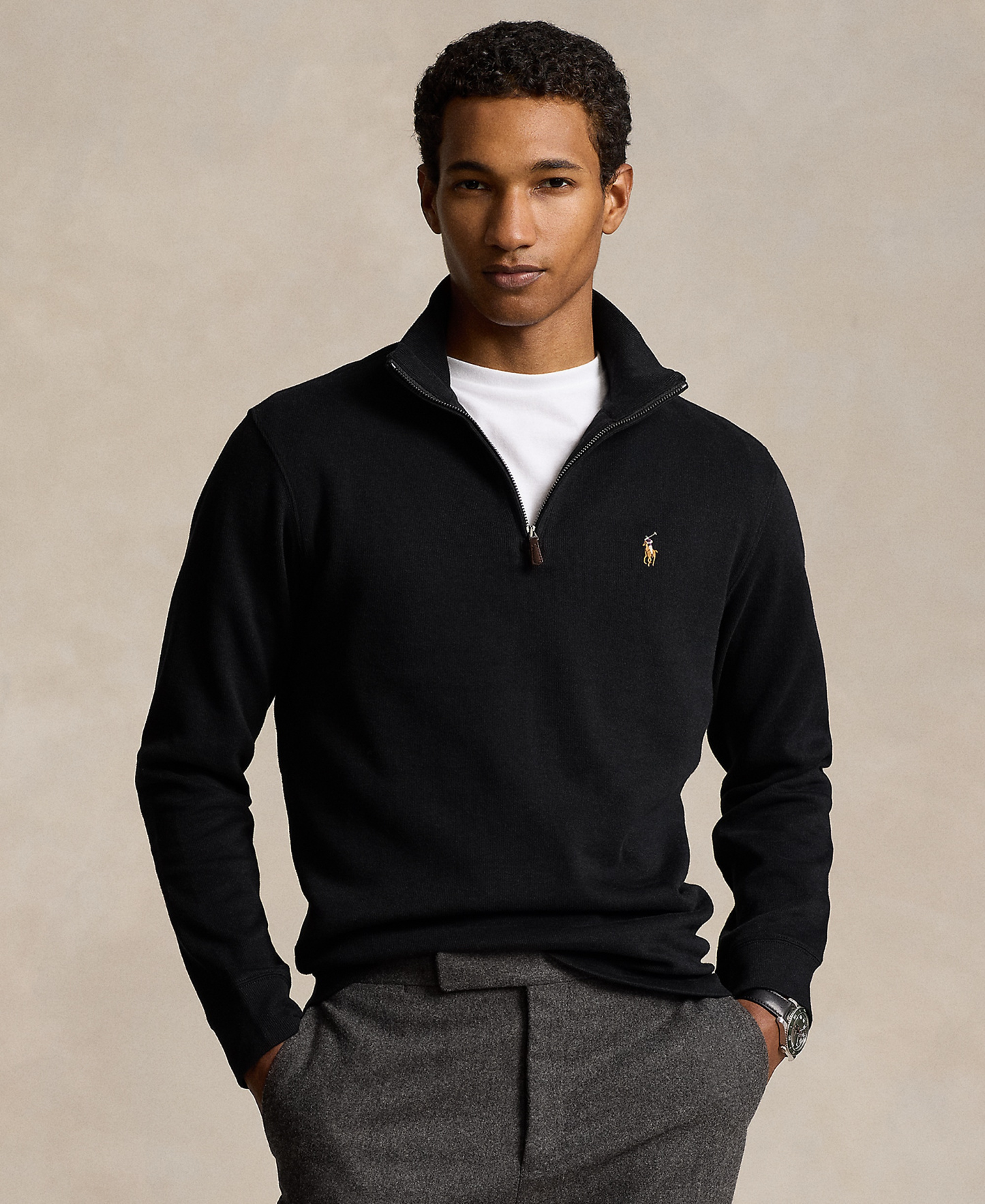Polo Ralph Lauren Men's Estate-Rib Cotton Quarter-Zip Sweater - Polo Black