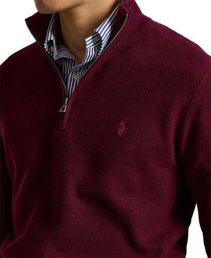Polo Ralph Lauren Men's Mesh-Knit Cotton Quarter-Zip Sweater - Merlot Wine Heather