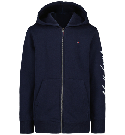 Tommy Hilfiger Boys' 8-20 Signature Full Zip Kangaroo-Pocket Cotton-Polyester Blend Zip Hoodie - Navy Blazer