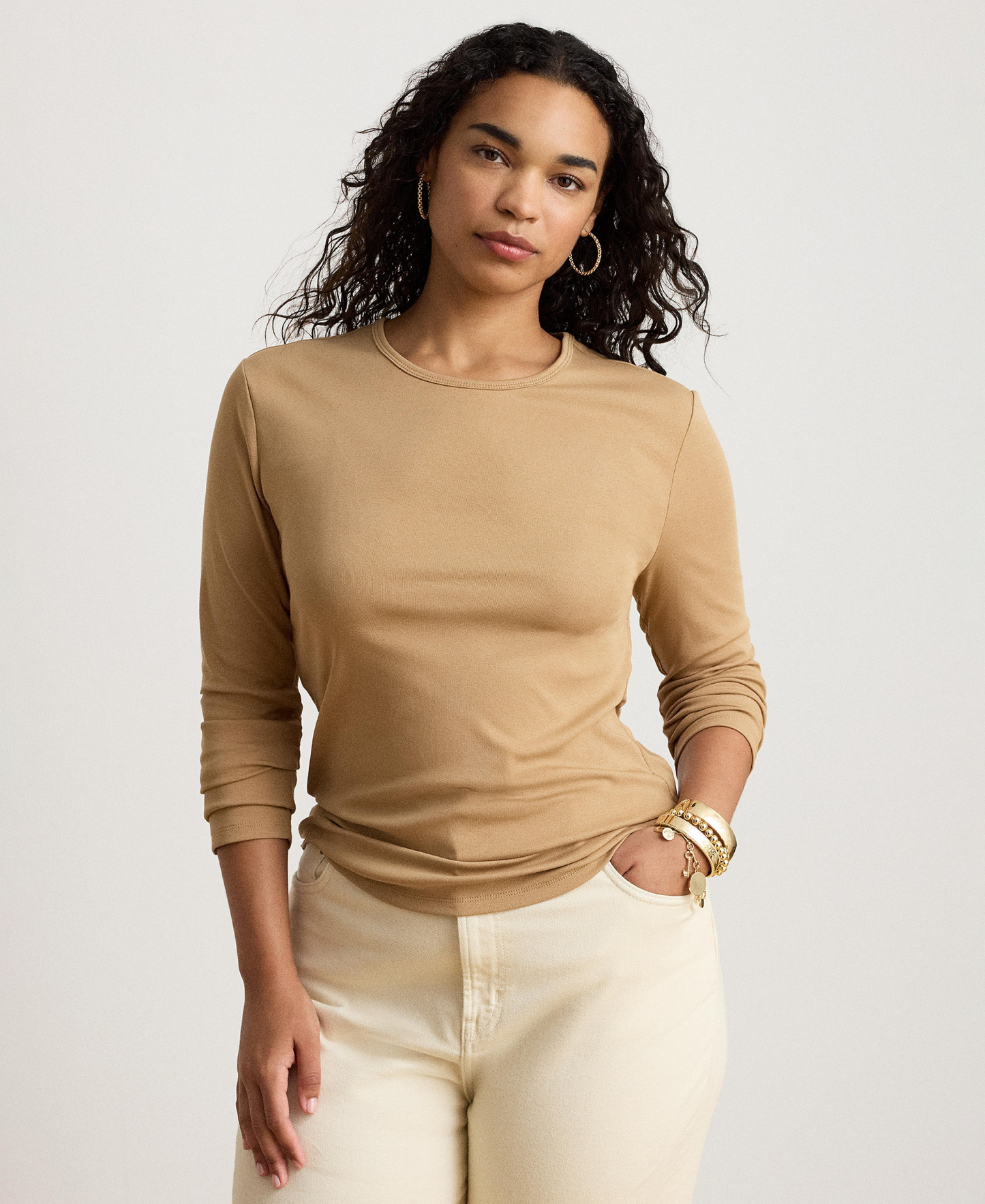 Lauren Ralph Lauren Cotton-Blend Long-Sleeve Top - Lauren Camel
