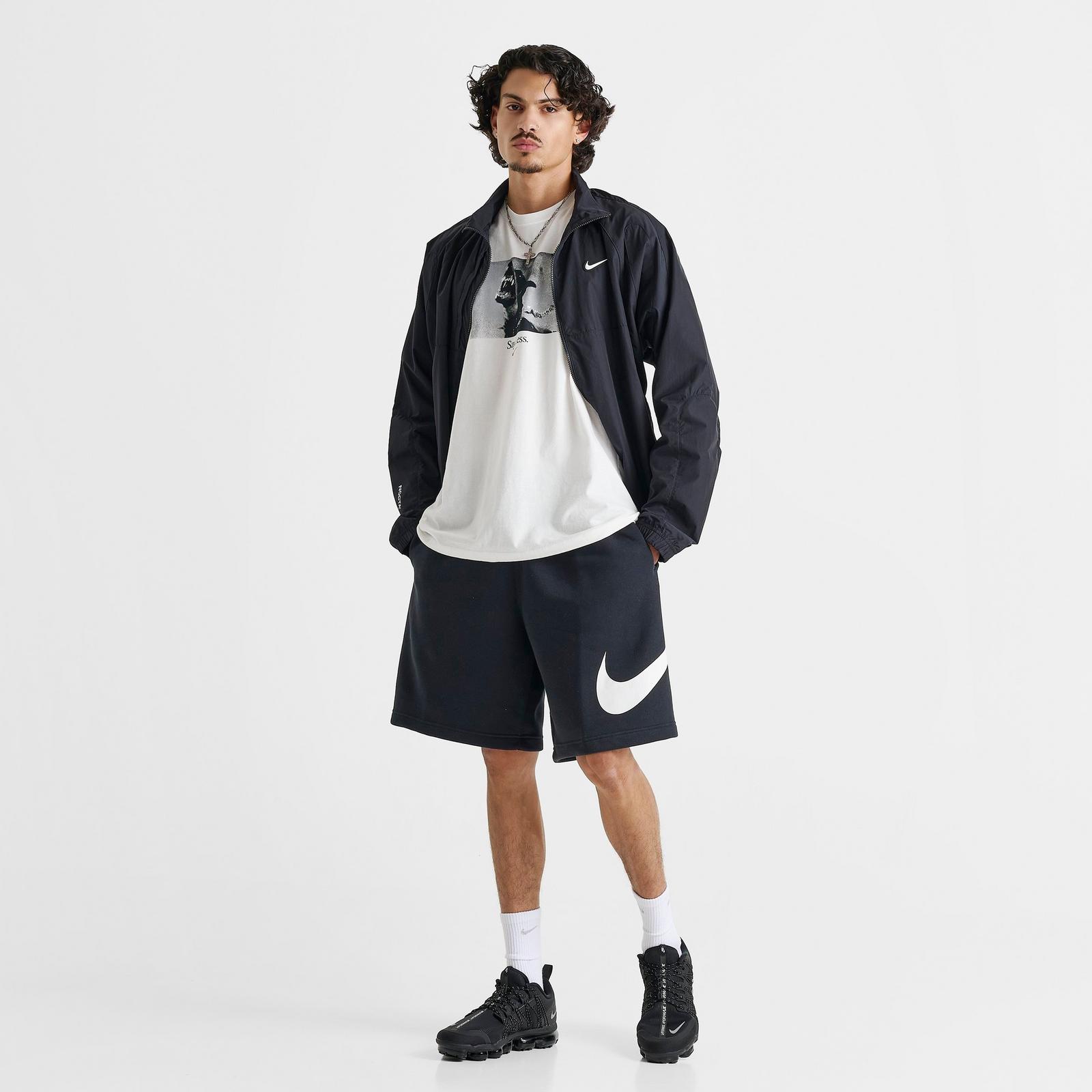 Men's Nike Club Fleece Swoosh Graphic Shorts - Black/Black/White