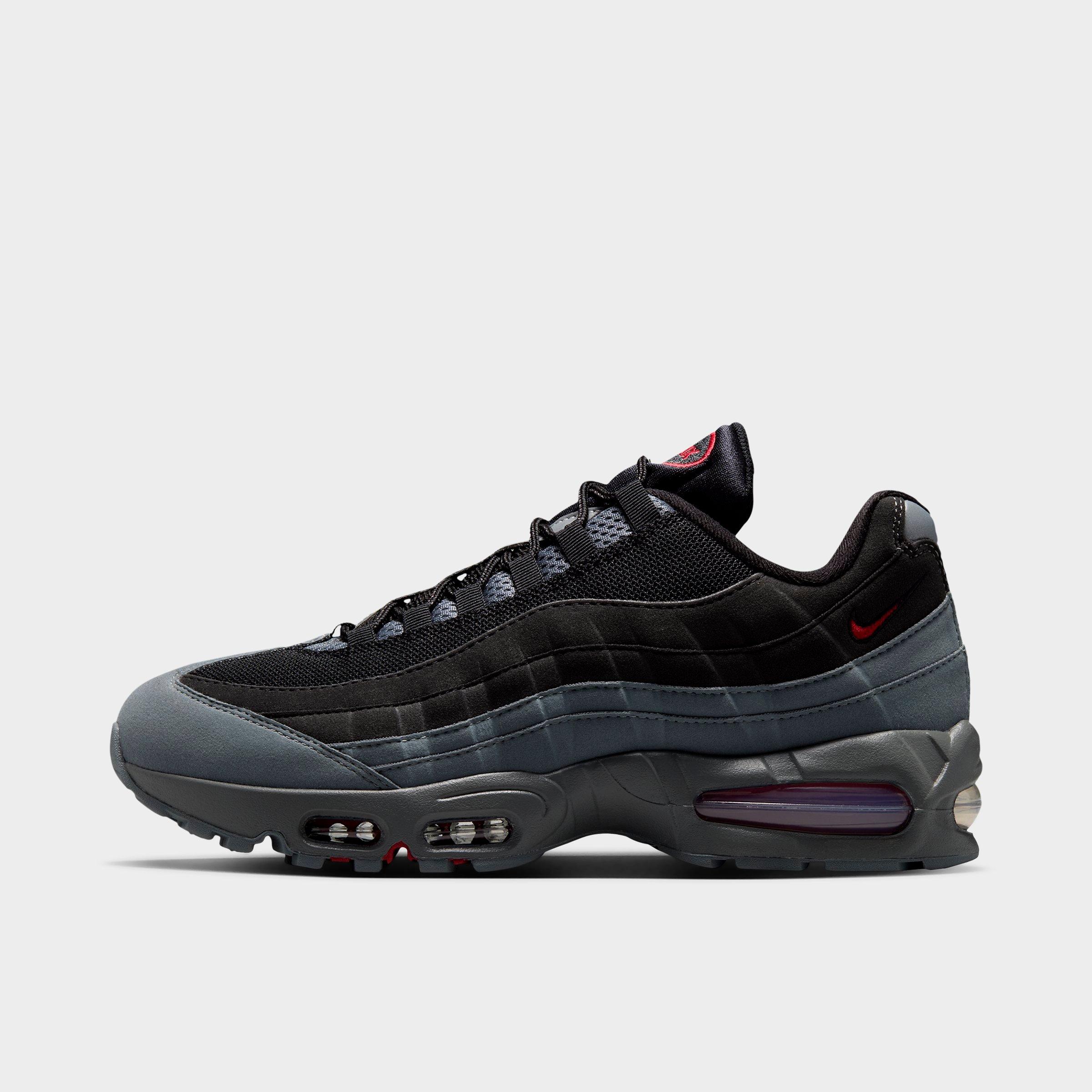 Men's Nithtke Air Max 95 Big Bubble Scorpion Casual Shoes - Part 1 - Black/Smoke Grey/Dark Smoke Grey/Tough Red - Left shoe facing left. Outside of the shoe.