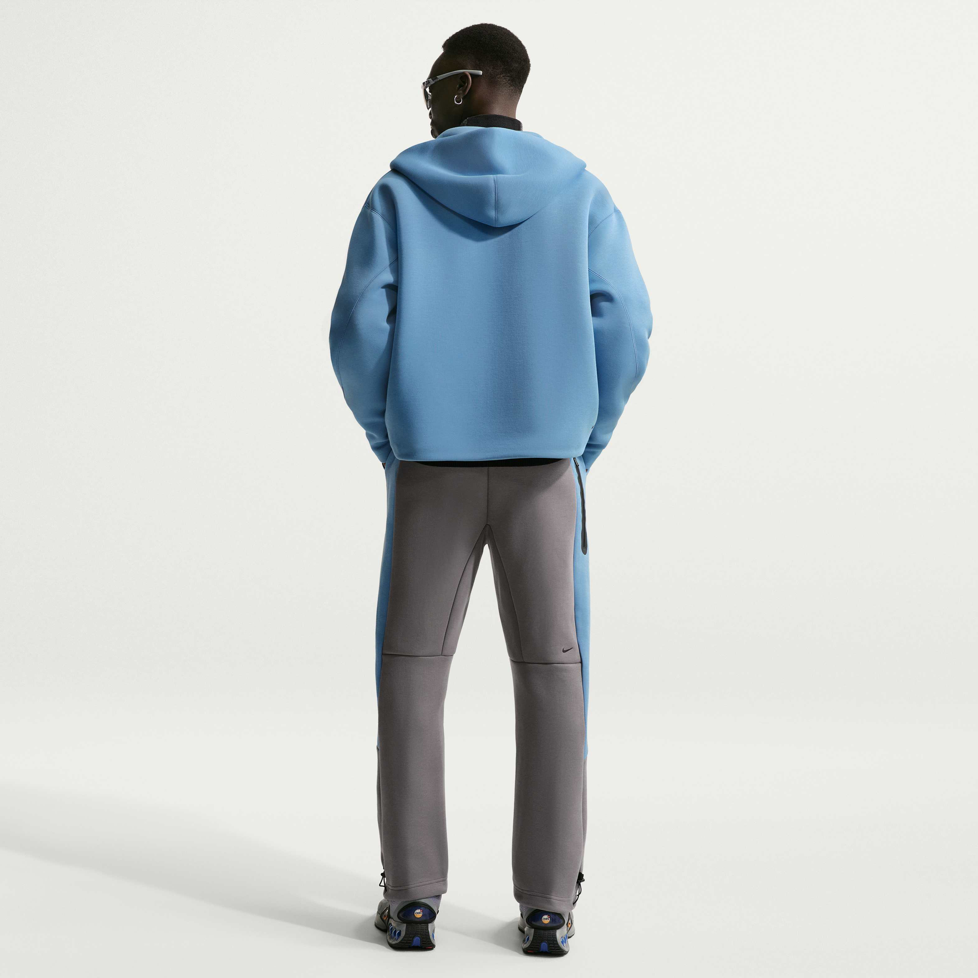 Nike Tech Men's Colour-Block Open-Hem Fleece Trousers - Pencil Point/Work Blue/Black/Black