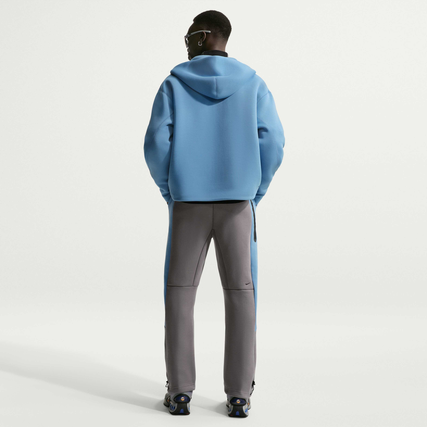 Nike Tech Men's Colour-Block Open-Hem Fleece Trousers - Pencil Point/Work Blue/Black/Black