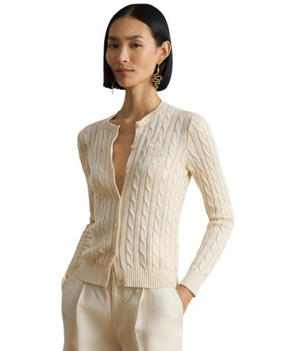 Lauren Ralph Lauren Women's Crewneck Buttoned Placket Cardigan Sweater - Mascarpone Cream