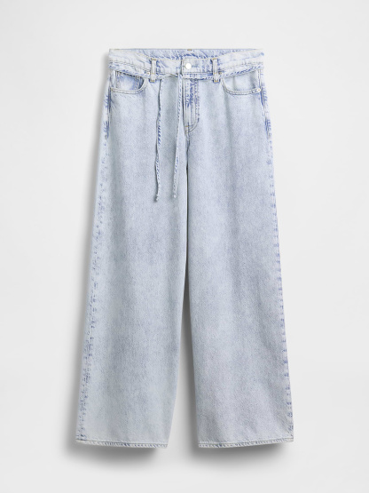 Mid Rise Denim Stripe Baggy Jeans - Light indigo