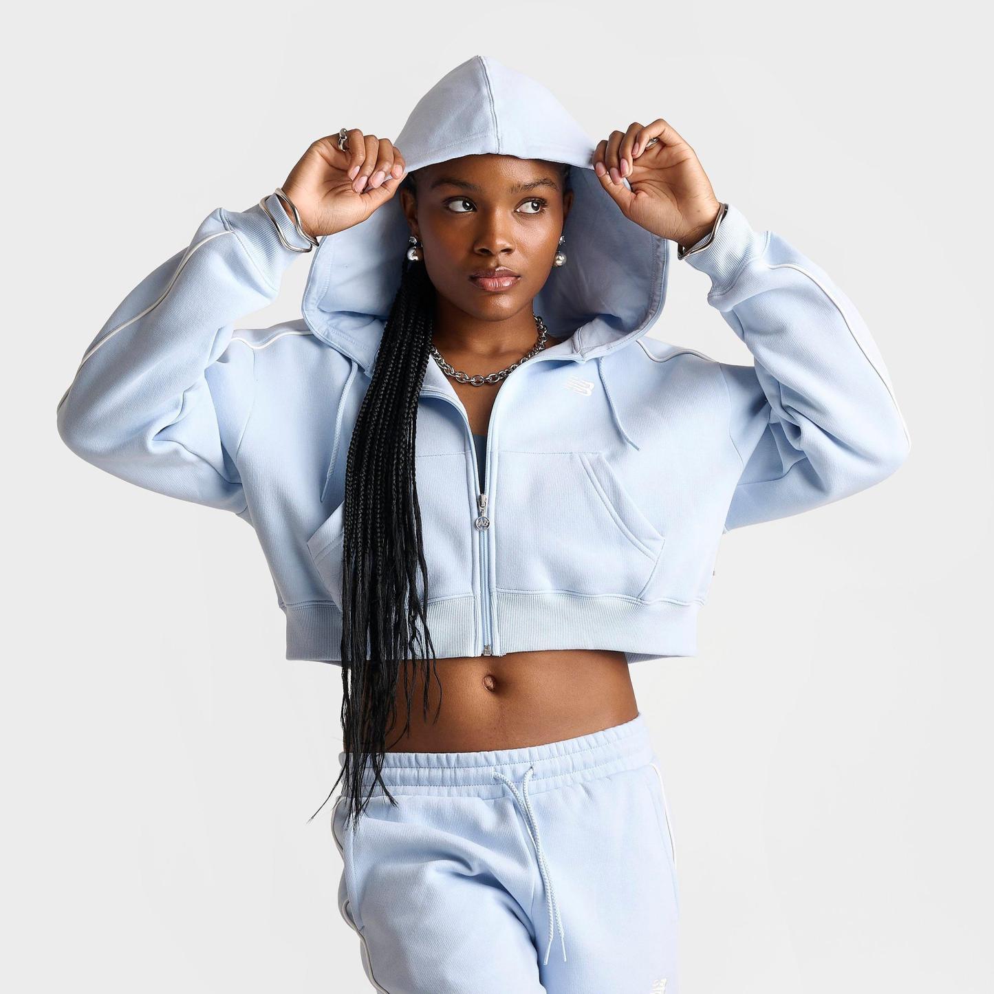 Women's New Balance Piped Cropped Full-Zip Hoodie - Oxford Blue - view 3