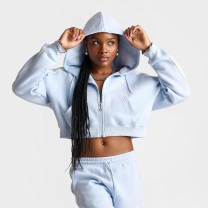 Women's New Balance Piped Cropped Full-Zip Hoodie - Oxford Blue - view 3