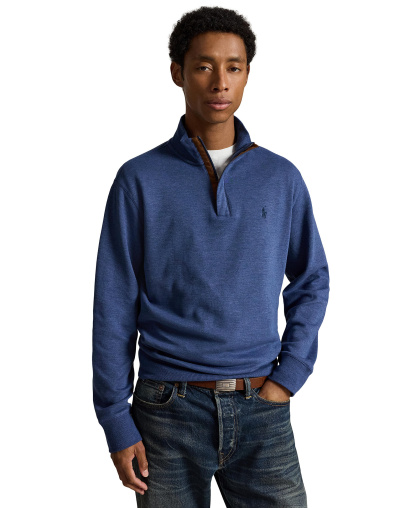 Polo Ralph Lauren Men's Luxury Jersey Quarter-Zip Pullover Sweater - Derby Blue Heather/c7587