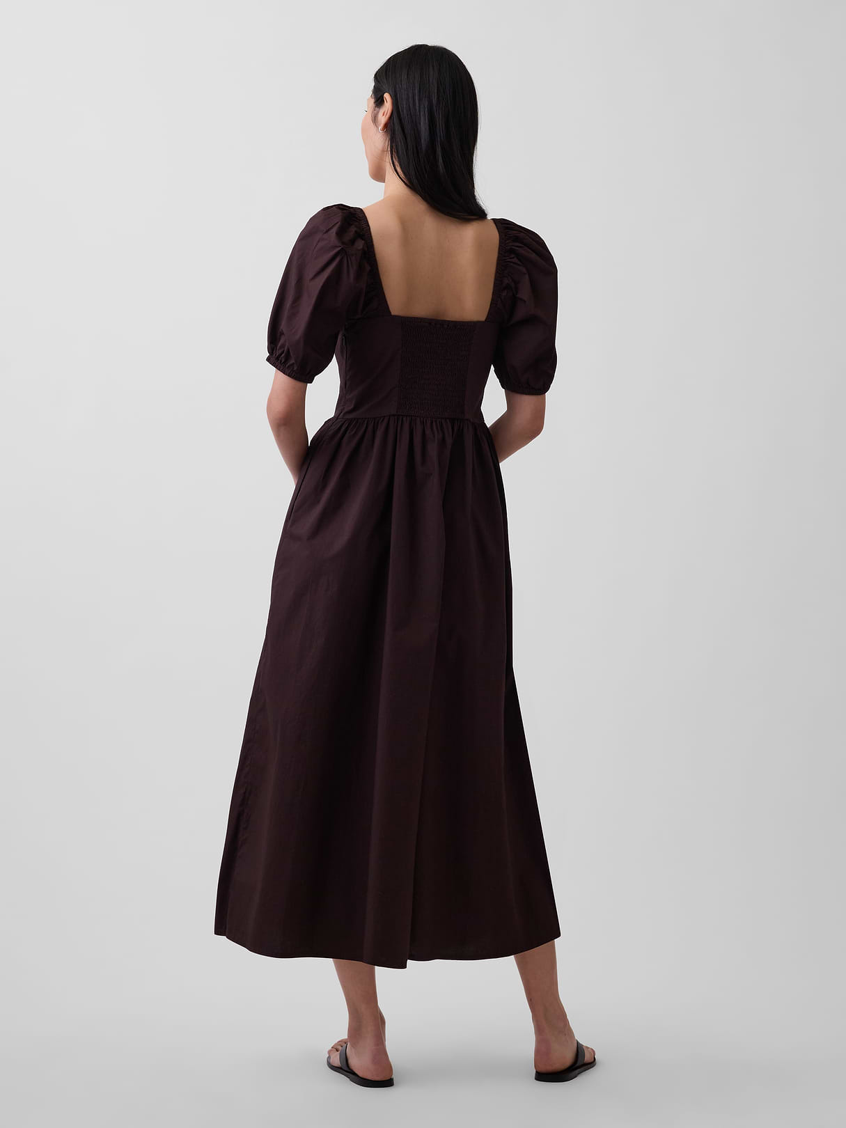 Puff-Sleeve Corset Maxi Dress - Terra brown