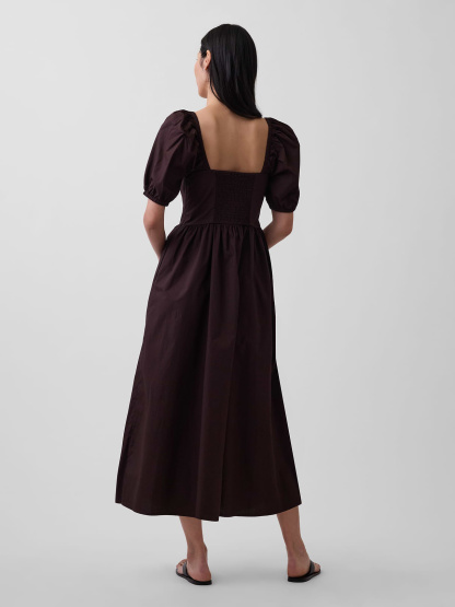 Puff-Sleeve Corset Maxi Dress - Terra brown