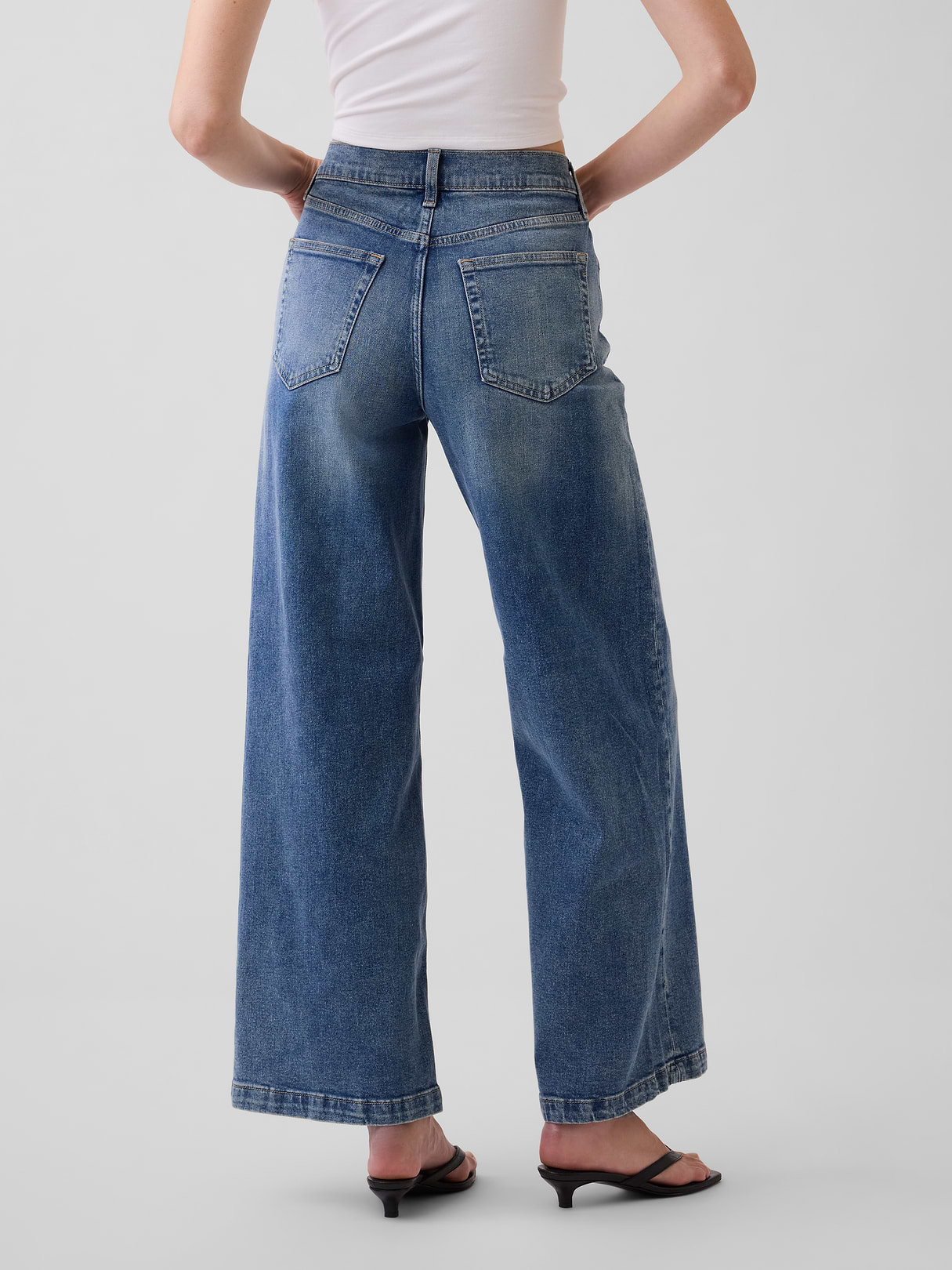 High Rise Stride Wide-Leg Ankle Jeans - Medium indigo