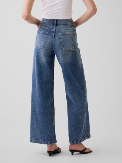 High Rise Stride Wide-Leg Ankle Jeans - Medium indigo