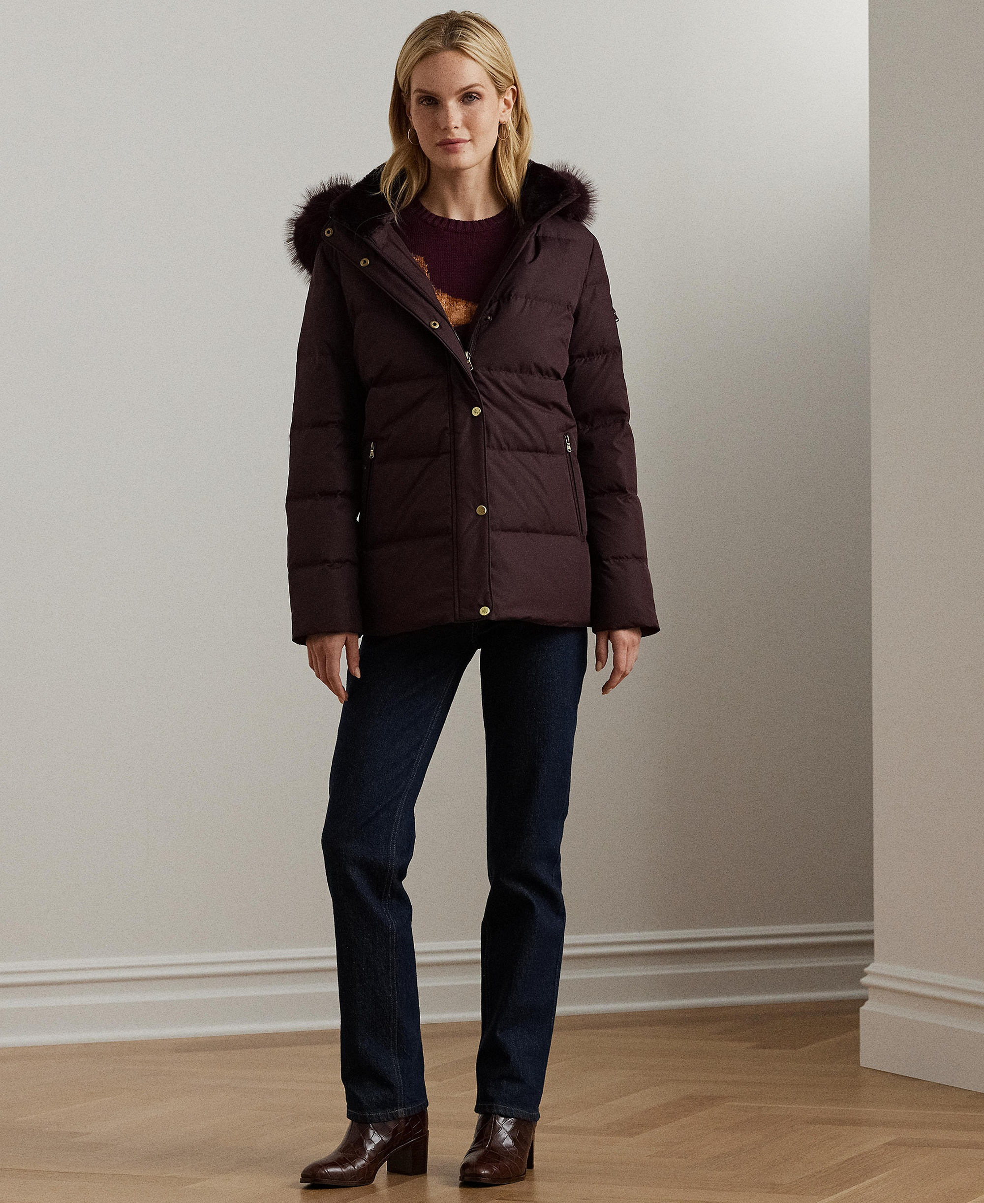 Lauren Ralph Lauren Women's Faux-Fur Hooded Puffer Coat - Pinot Noir