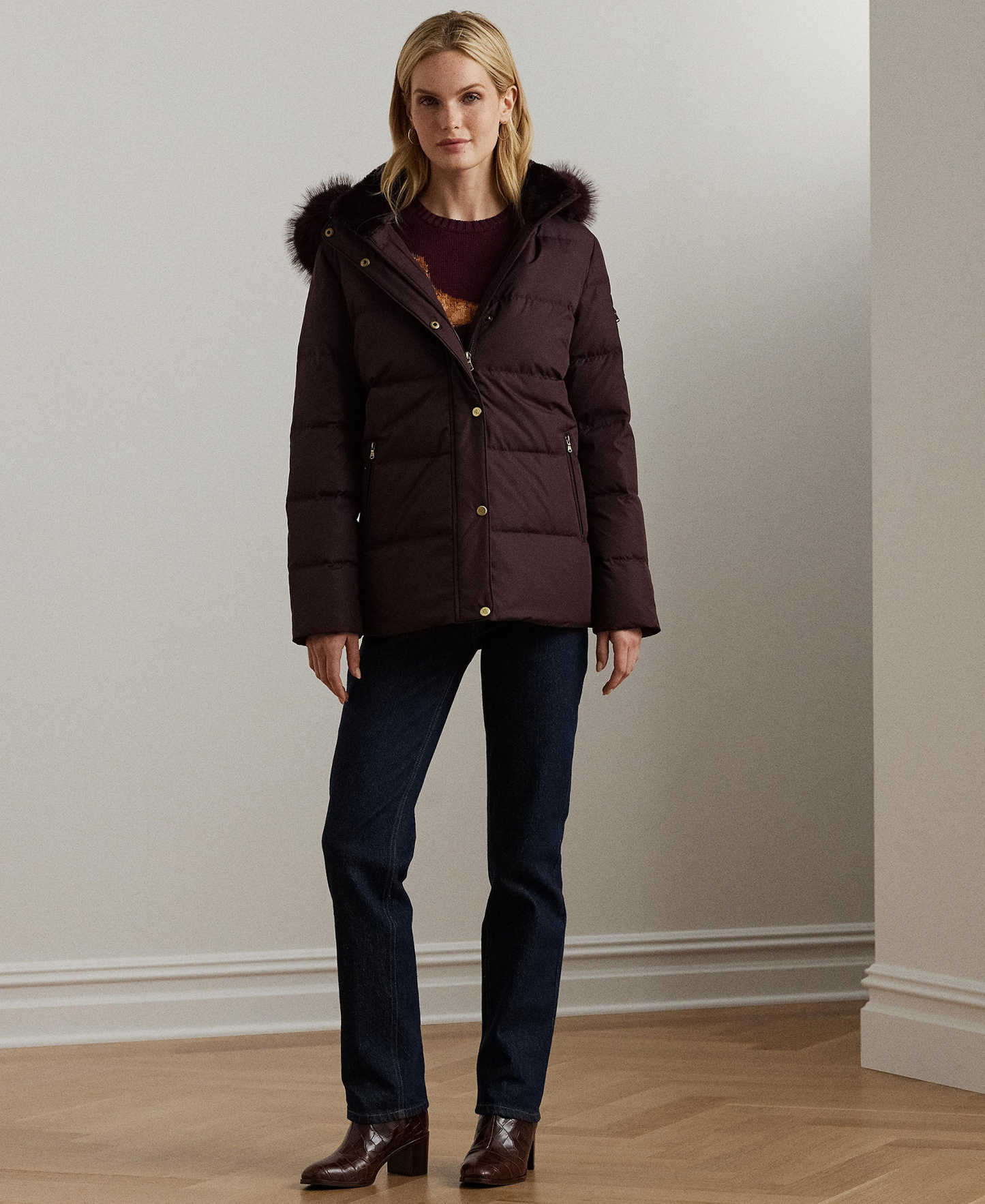 Lauren Ralph Lauren Women's Faux-Fur Hooded Puffer Coat - Pinot Noir