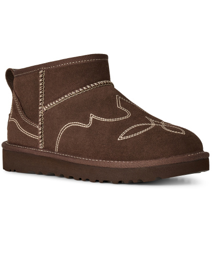 UGG® Women's Classic Ultra Mini Western Slip-On Booties - Burnt Cedar