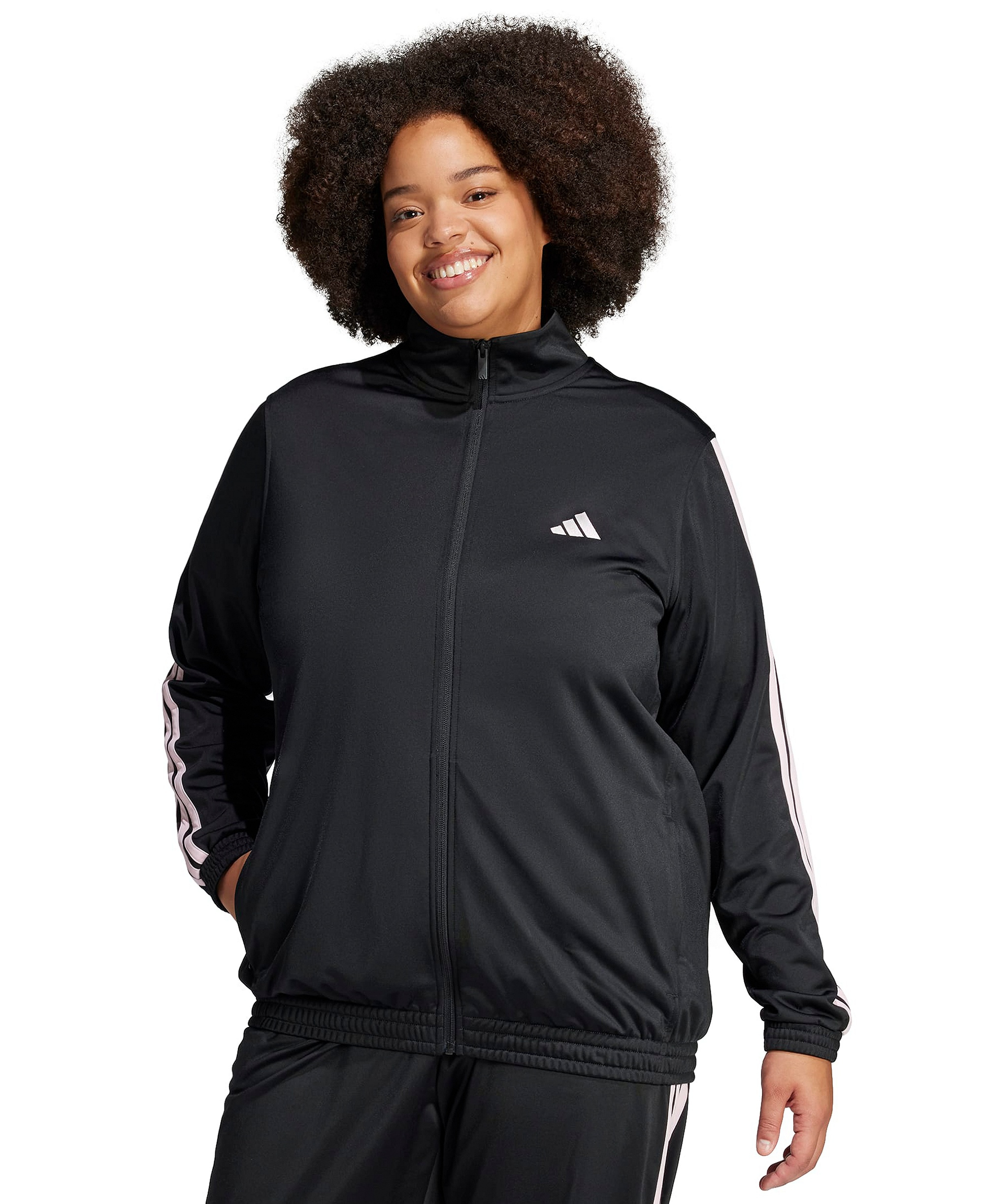 adidas Plus Size Essentials Tricot Three Stripes Track Jacket - Black/Clear Pink