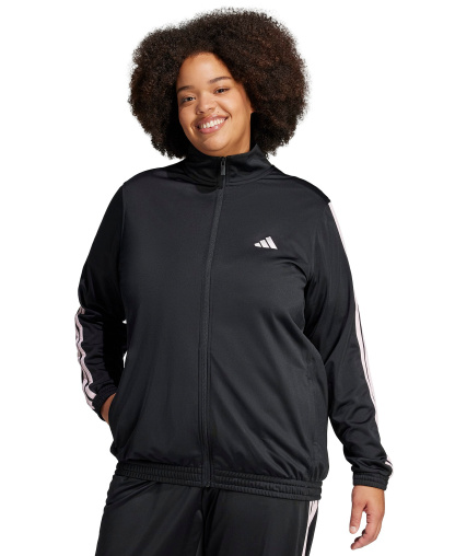 adidas Plus Size Essentials Tricot Three Stripes Track Jacket - Black/Clear Pink