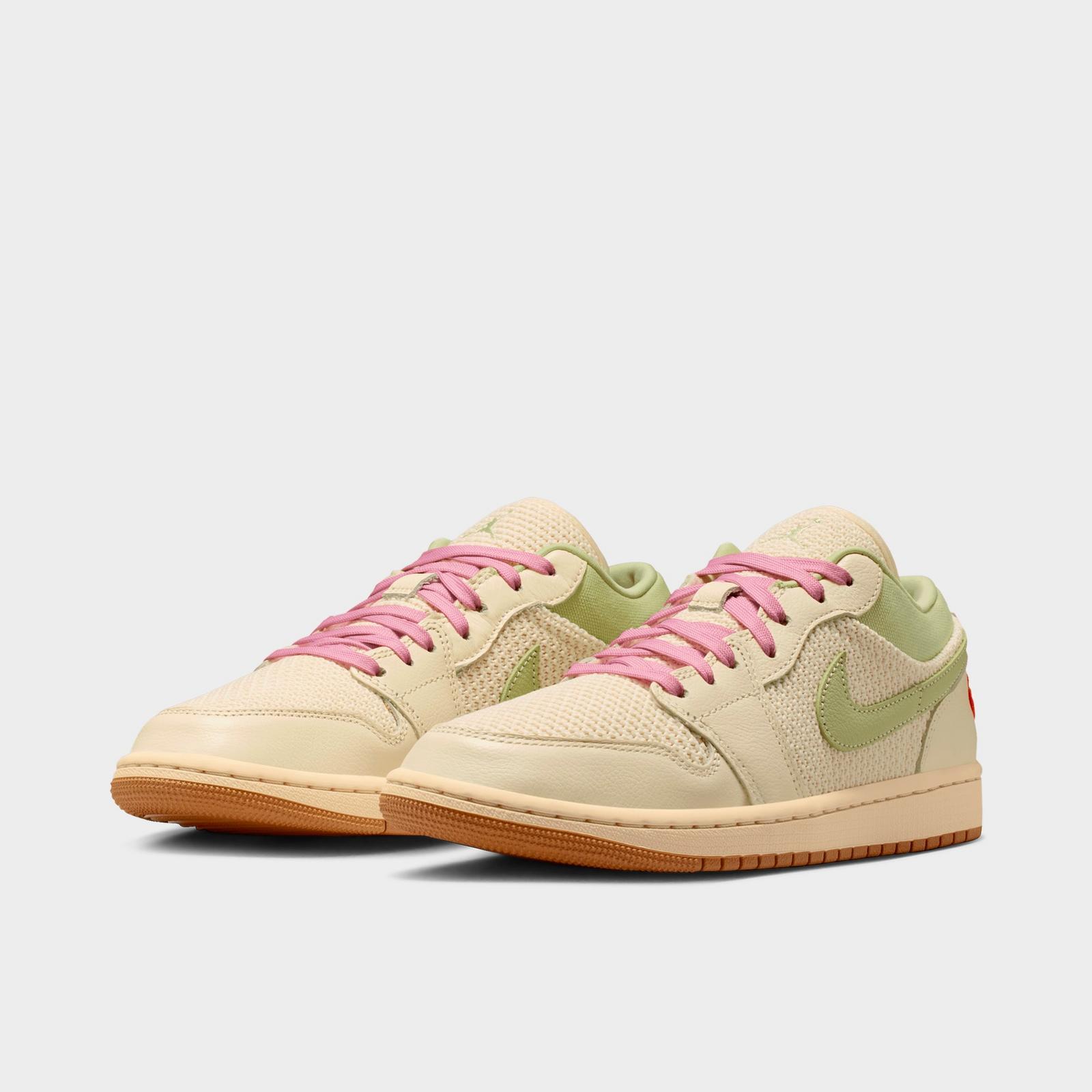 Women's Air Jordan 1 Low SE Casual Shoes - Sail/Olive Aura/Pearl White/Iced Carmine - view 2