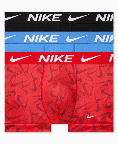 Nike Men's 3-Pack Dri-FIT Essential Micro Trunk - Uni Red Pebble Swoosh Print/ Blue Crystal/ Black