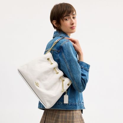 Evelyn Shoulder Bag With Quilting And Charm - Gold/Chalk - view 2